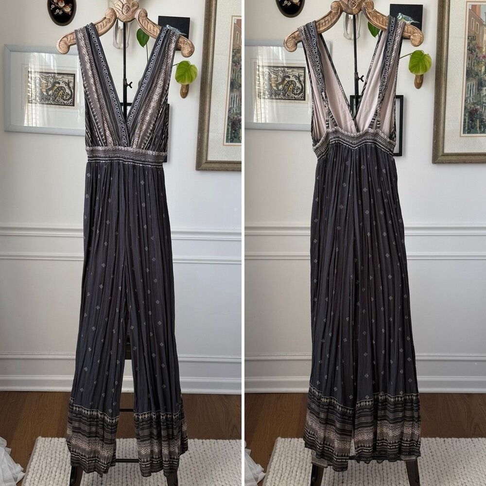 Free People Deep V Boho Jumpsuit Grey $168 S - Picture 2 of 11